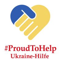 Grafik zeigt zwei Hände in den ukrainischen Nationalfarben, die ein Herz formen.